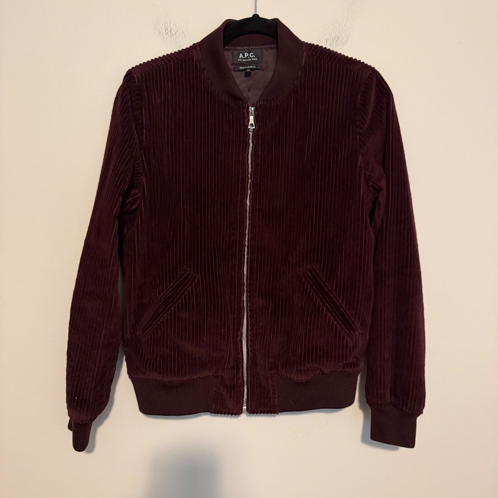 A.P.C. corduroy zip up bomber jacket 38 burgundy wine classic minimalist casual